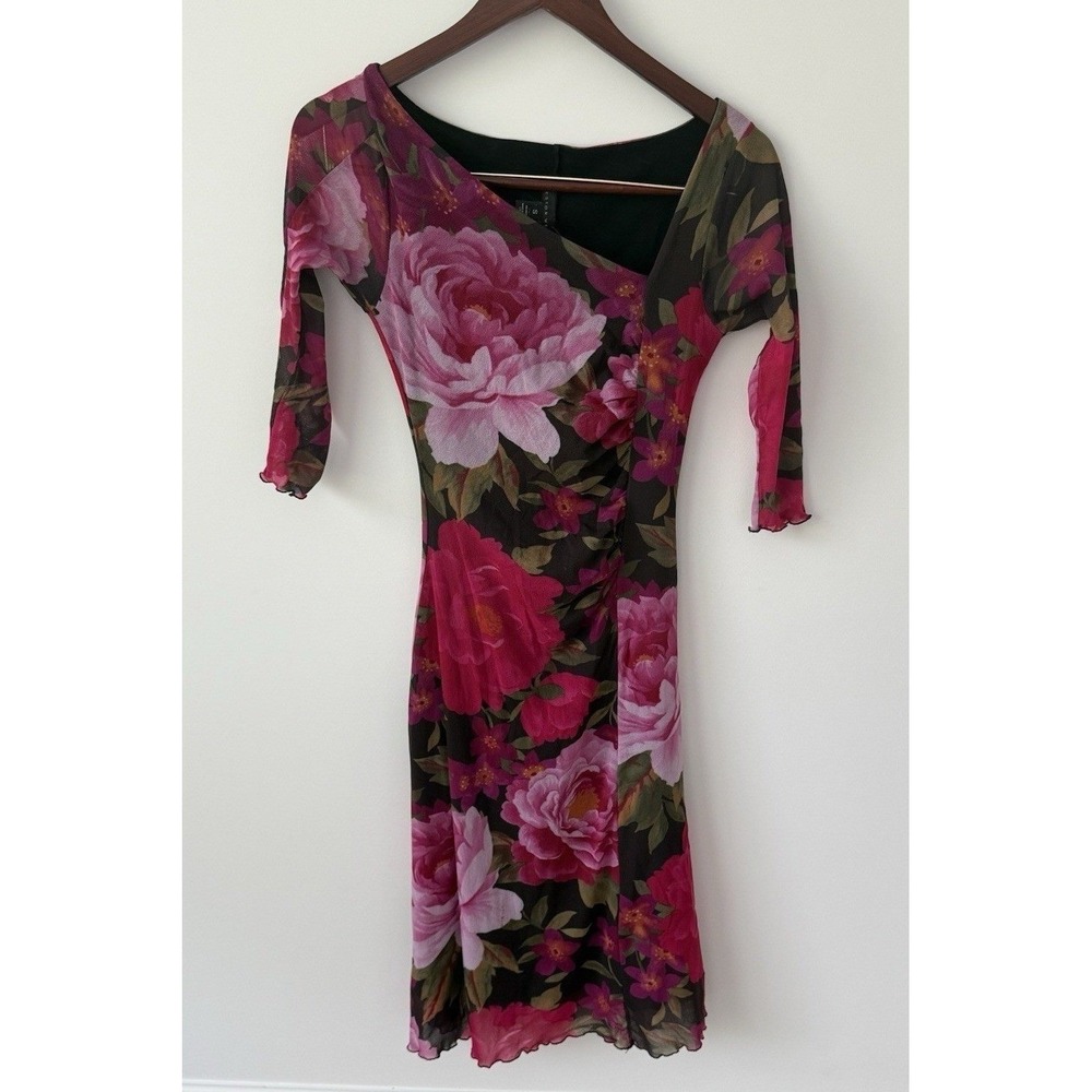 VTG Anthropologie Weston Wear Floral Mesh Dress Y2K Romantic Bodycon Size Small‎